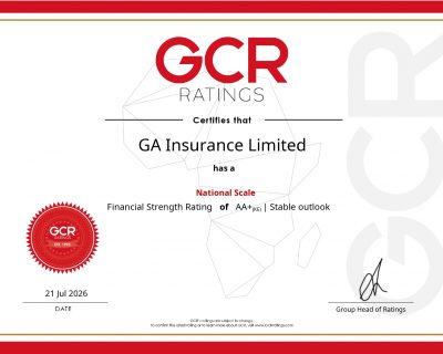 GCR upgrades GA Insurance Limited’s national scale financial strength rating to AA+(KE) on sustained improvement in capitalisation; Outlook Stable